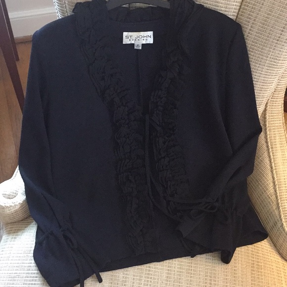 St John Evening Jacket Ruffle~Tie Front & Sleeves